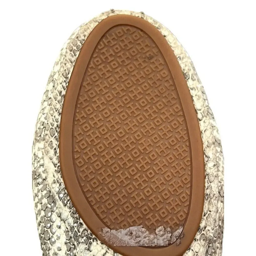 8.5 M Tory Burch Travel T Ballet Flats In Neutral Snakeskin Leather